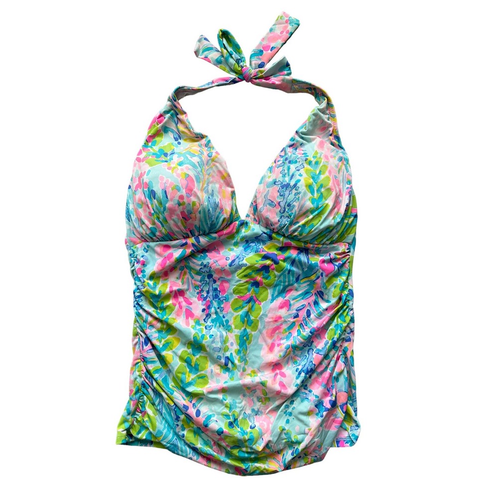 Lilly Pulitzer Halter Tankini Bikini Top Size 6 Floral Ruched